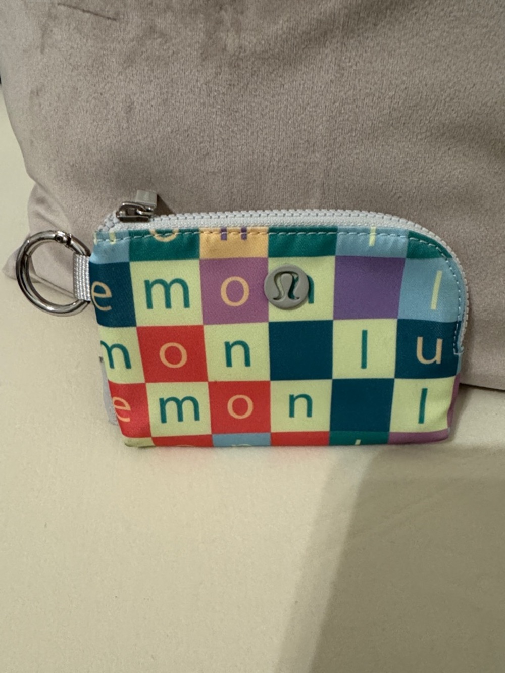 lululemon Gray-Zip Multicolor Checker Card Pouch
